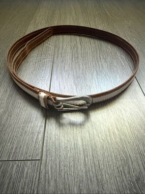 Mavi Two-Tone White and Brown Leather Belt with Silver Buckle